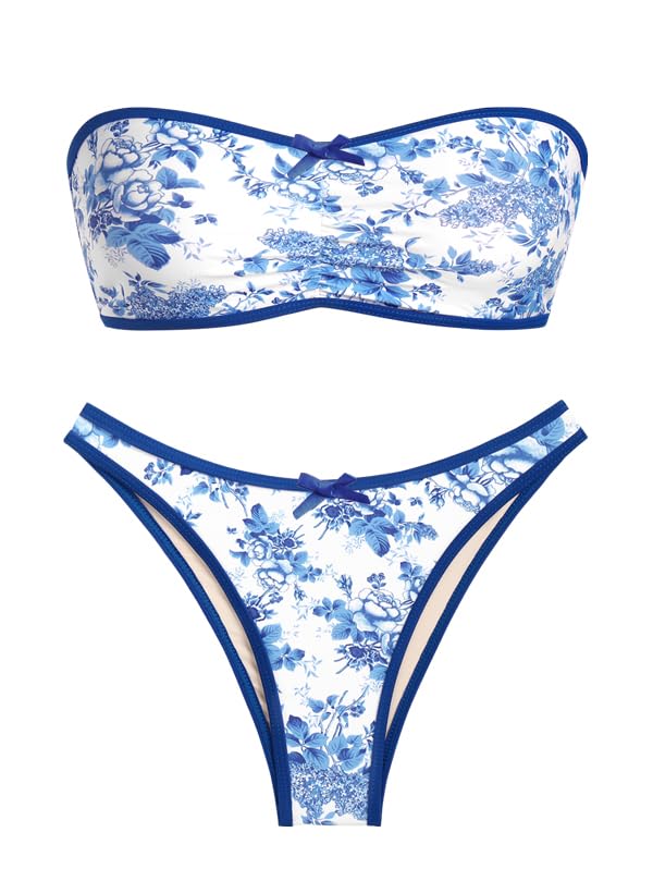 Foto 2 pulgar | Conjunto De Bikini Zaful Para Mujer Sin Tirantes, Calado, Texturizado, Azul - Venta Internacional.