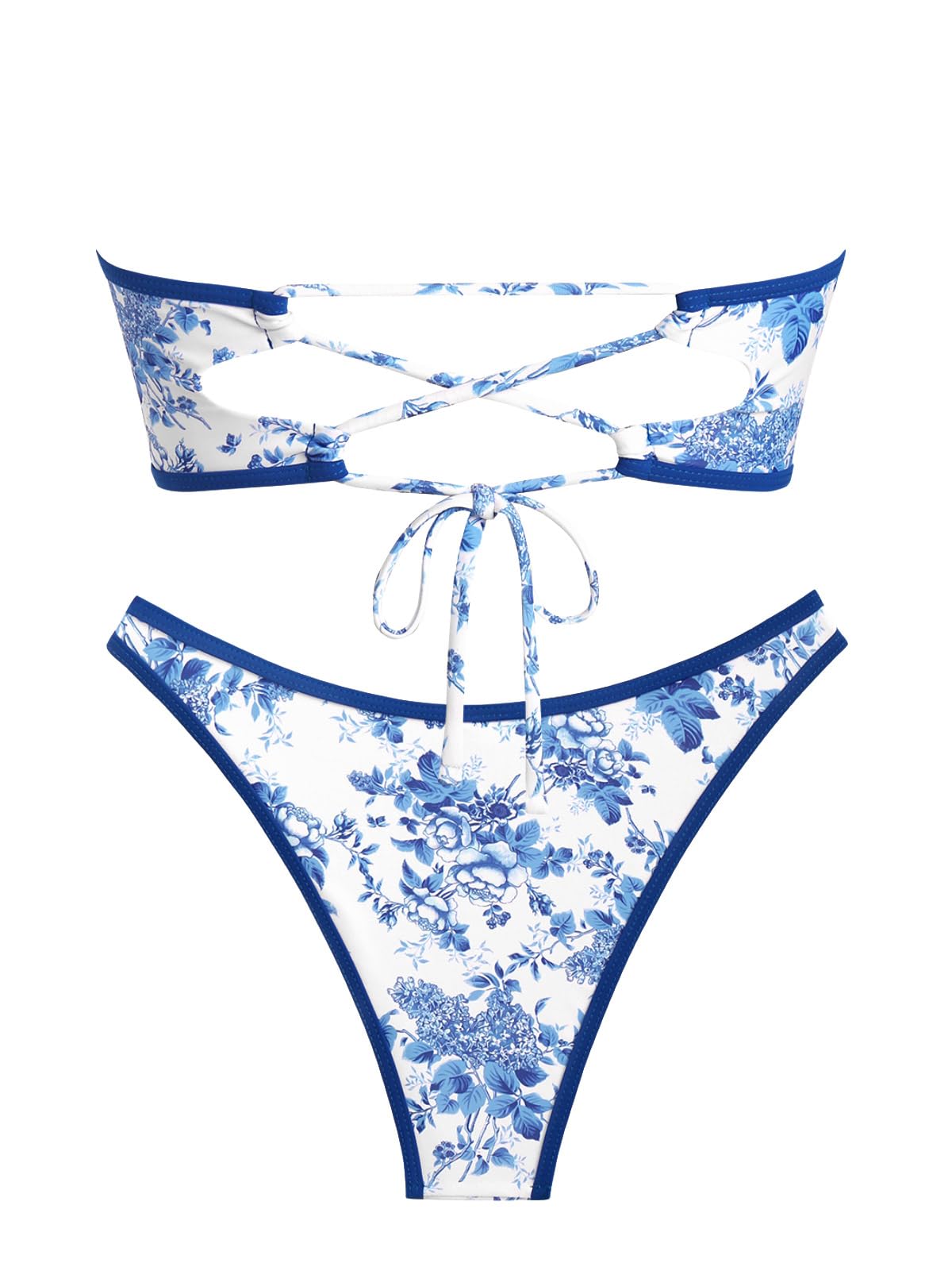 Foto 3 pulgar | Conjunto De Bikini Zaful Para Mujer Sin Tirantes, Calado, Texturizado, Azul - Venta Internacional.