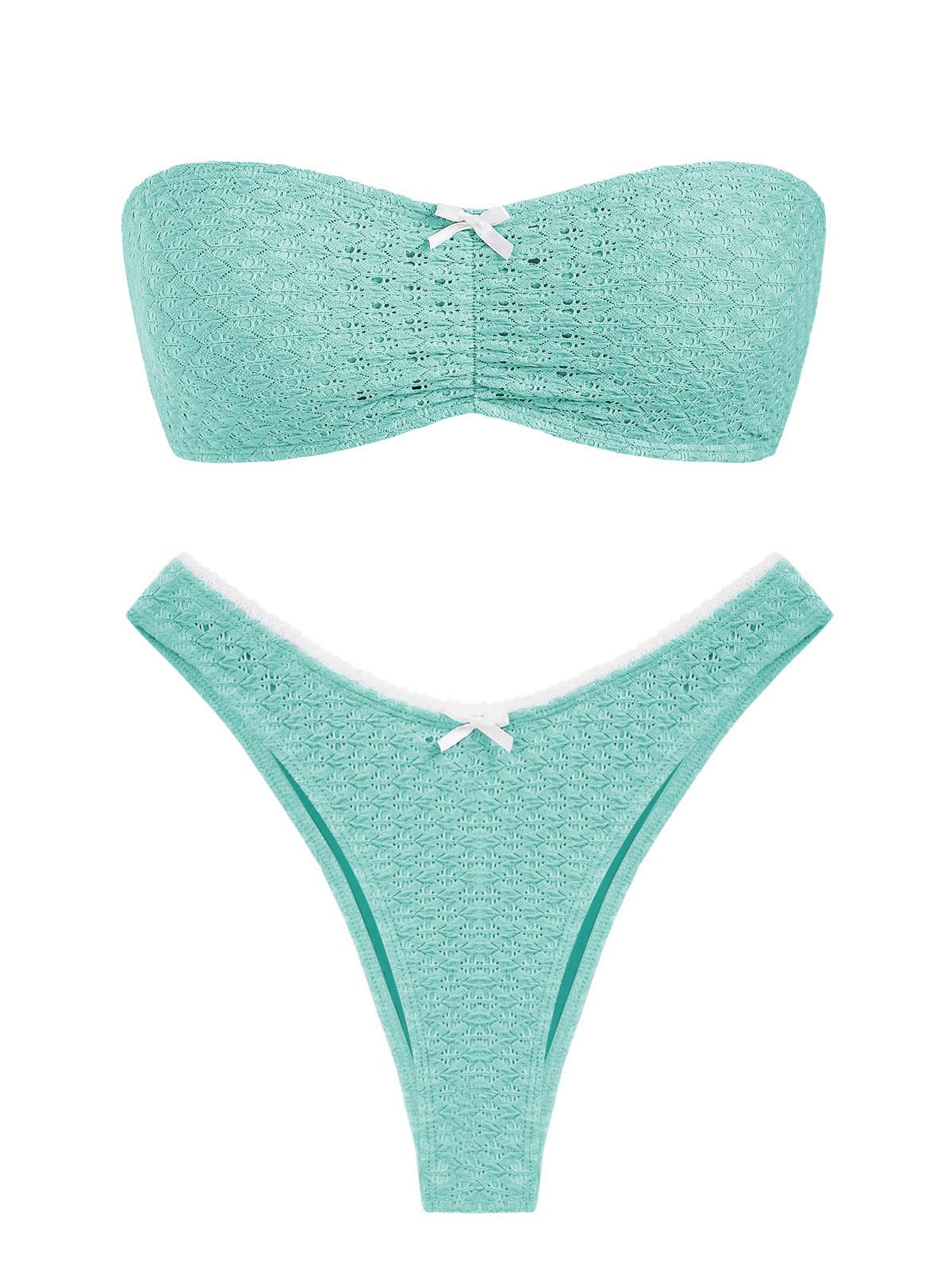 Foto 2 pulgar | Conjunto De Bikini Zaful Para Mujer Sin Tirantes, Calado, Texturizado, Azul - Venta Internacional.