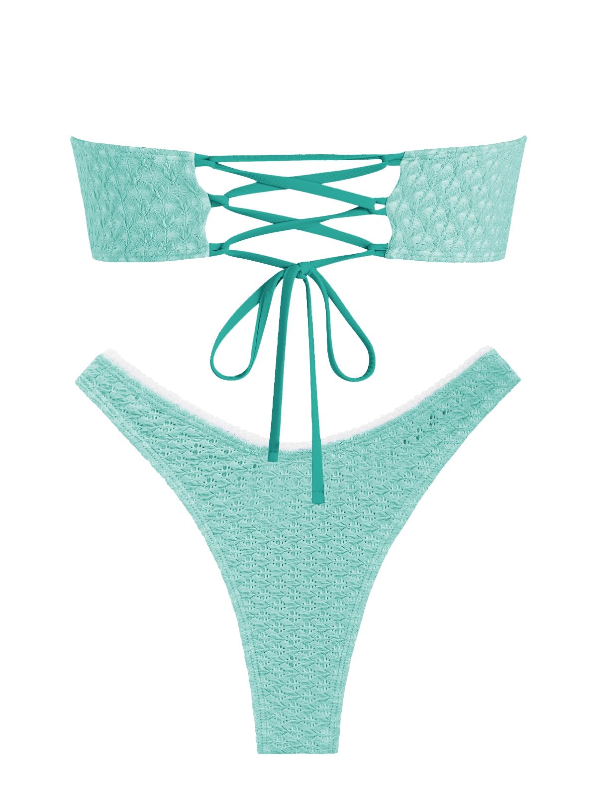 Foto 3 pulgar | Conjunto De Bikini Zaful Para Mujer Sin Tirantes, Calado, Texturizado, Azul - Venta Internacional.