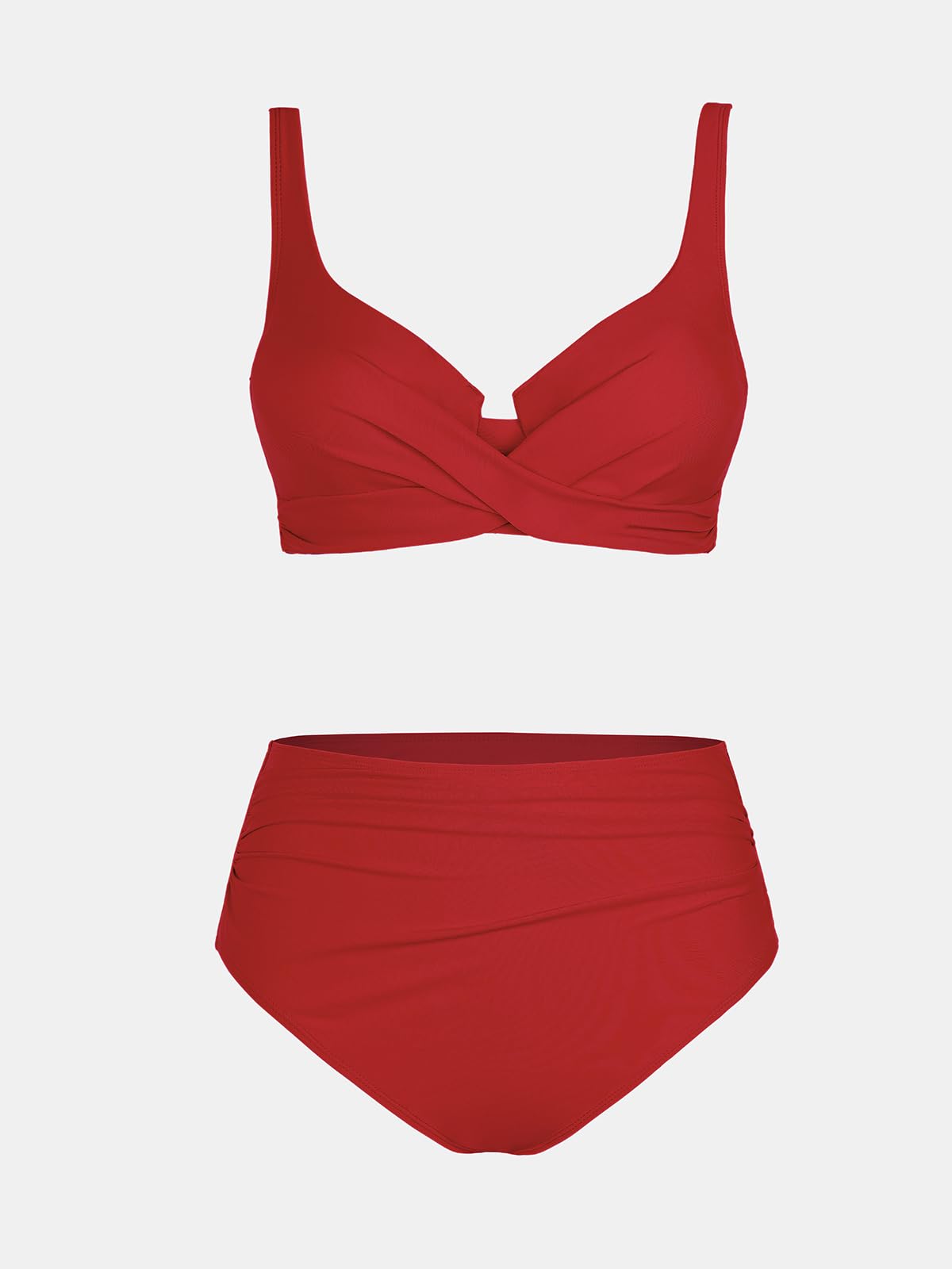 Foto 7 pulgar | Conjunto De Bikini Cupshe, Traje De Baño De Cintura Alta Con Aros, Rojo Fruncido - Venta Internacional.