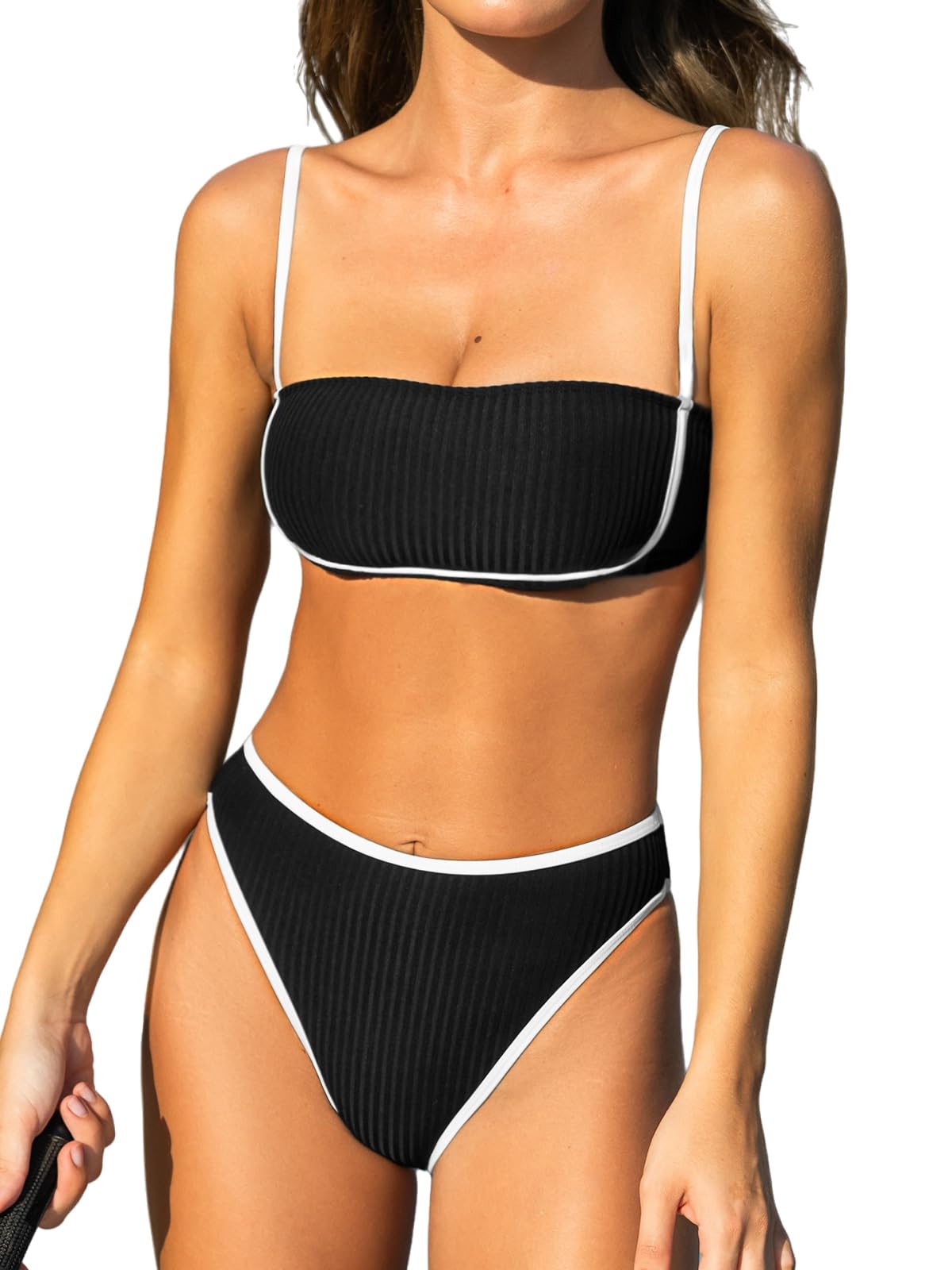 Foto 2 pulgar | Conjunto De Bikini Cupshe Para Mujer, Cintura Alta, Cuello Cuadrado, Color Block - Venta Internacional.