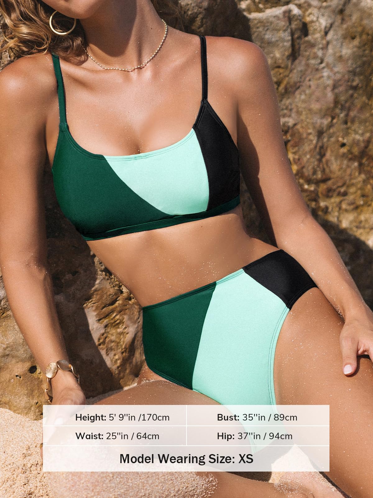 Foto 6 pulgar | Conjunto De Bikini Cupshe Para Mujer Con Aros Y Cintura Alta, Color Block - Venta Internacional.