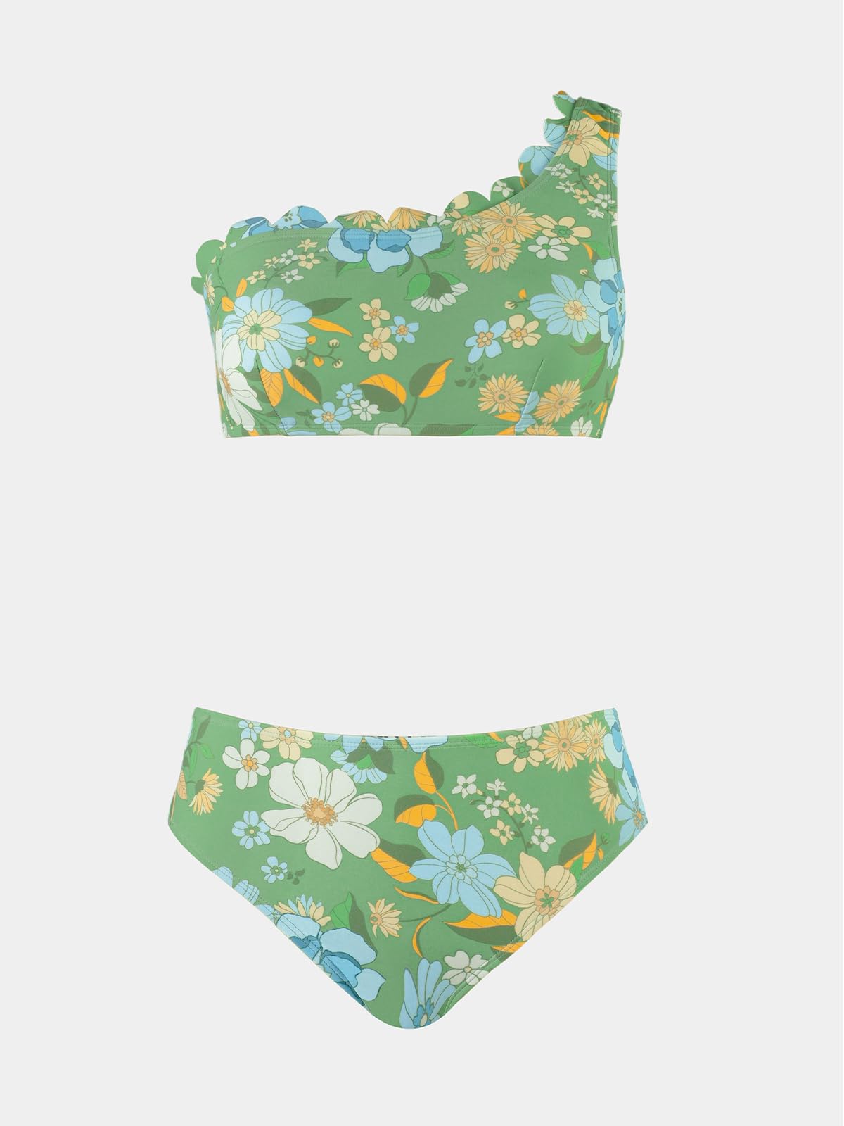 Foto 7 pulgar | Conjunto De Bikini Cupshe Para Mujer Con Un Solo Hombro, Talle Medio, Festoneado - Venta Internacional.