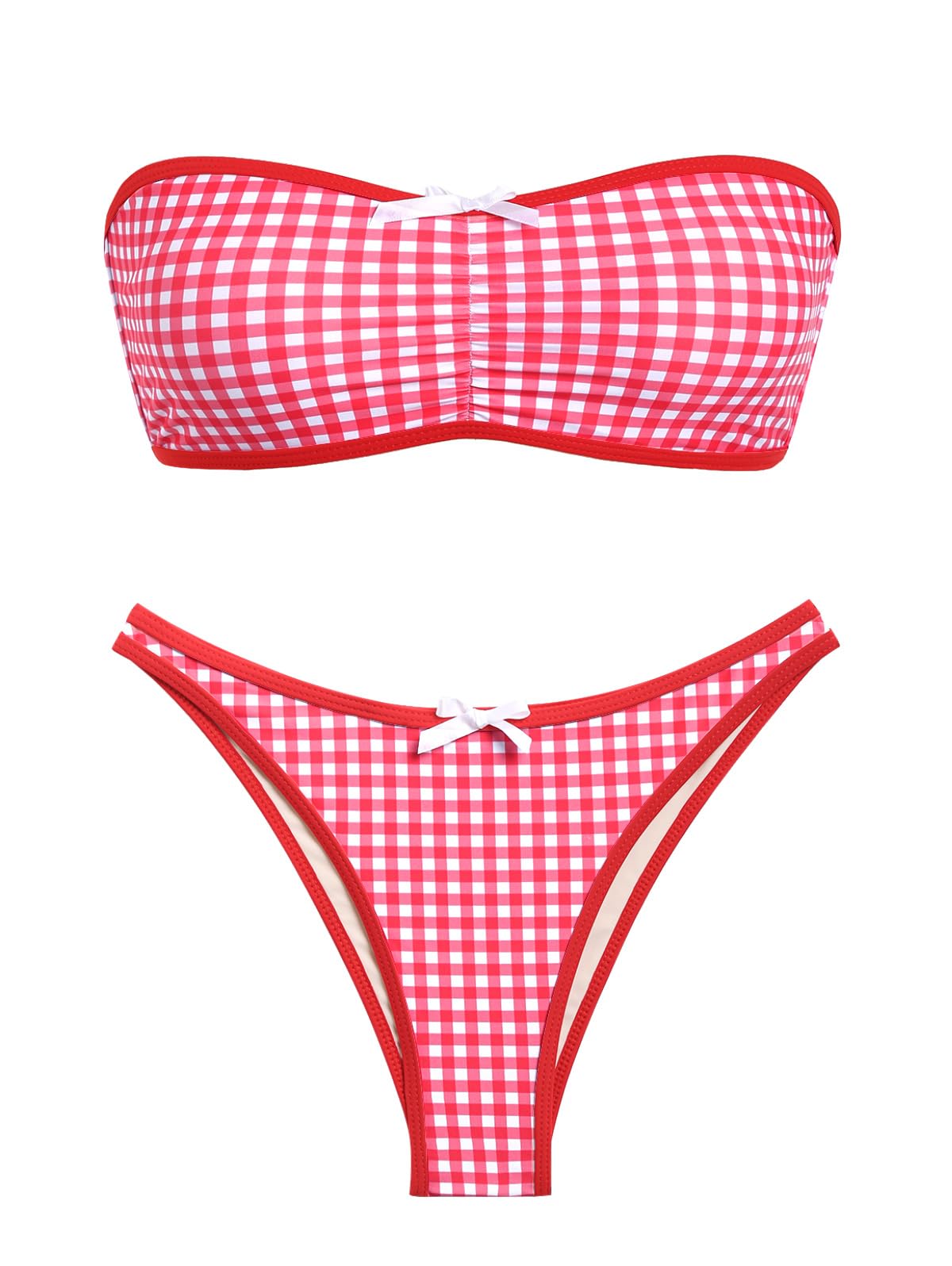 Foto 2 pulgar | Bañador Tipo Bikini Zaful Para Mujer, Sin Tirantes, Color Rojo Vichy, Talla L - Venta Internacional.