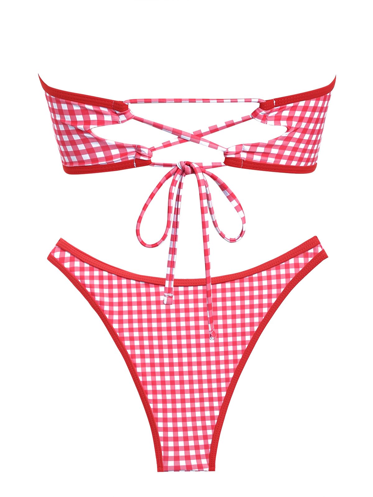 Foto 3 pulgar | Bañador Tipo Bikini Zaful Para Mujer, Sin Tirantes, Color Rojo Vichy, Talla L - Venta Internacional.
