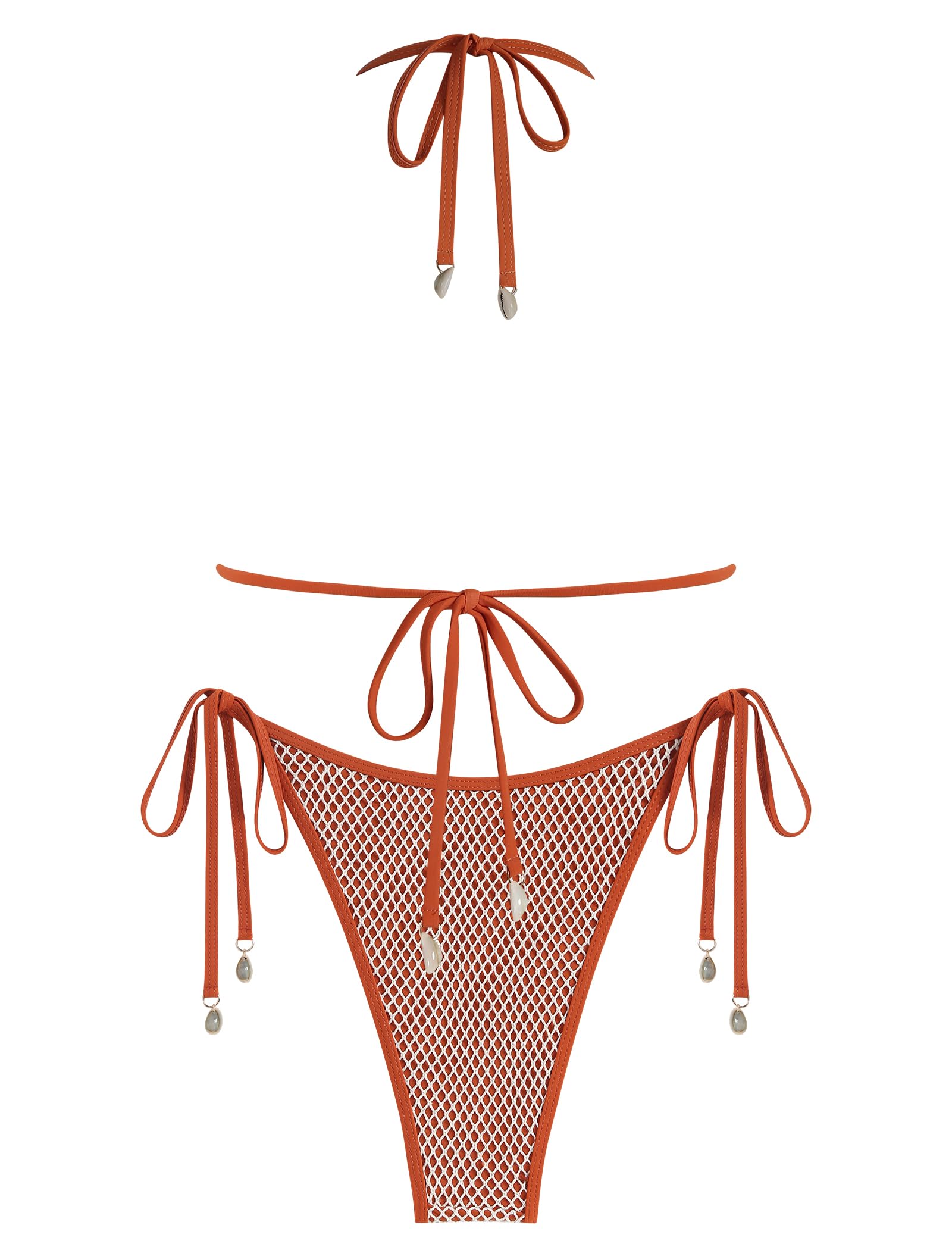 Foto 3 pulgar | Set De Bikini Zaful Triangle Fishnet Multiway Coffee S Para Mujer - Venta Internacional.