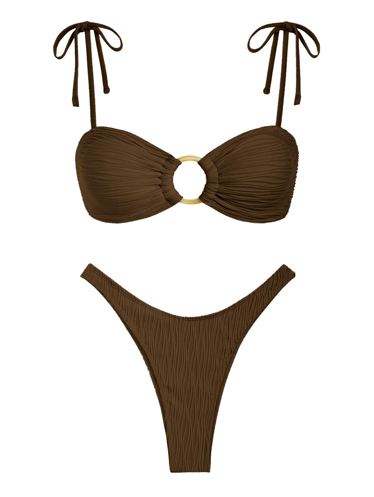Foto 2 pulgar | Conjunto De Bikini Zaful Sexy Tie Con Correa Fina Y Anillas En O Texturizadas - Venta Internacional.