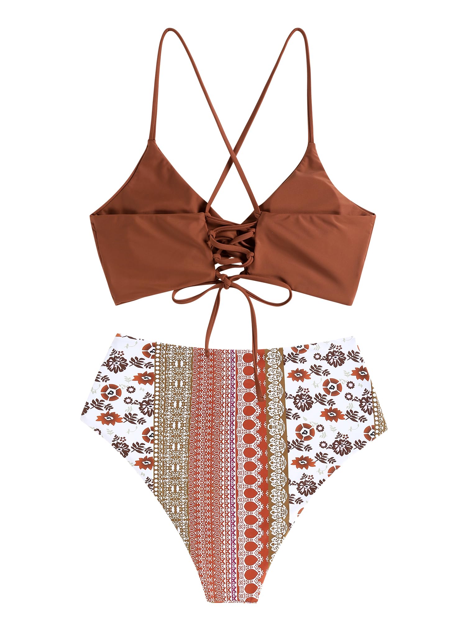 Foto 4 pulgar | Bikini Zaful Twist De Cintura Alta Para Mujer Orange Tribal S - Venta Internacional.