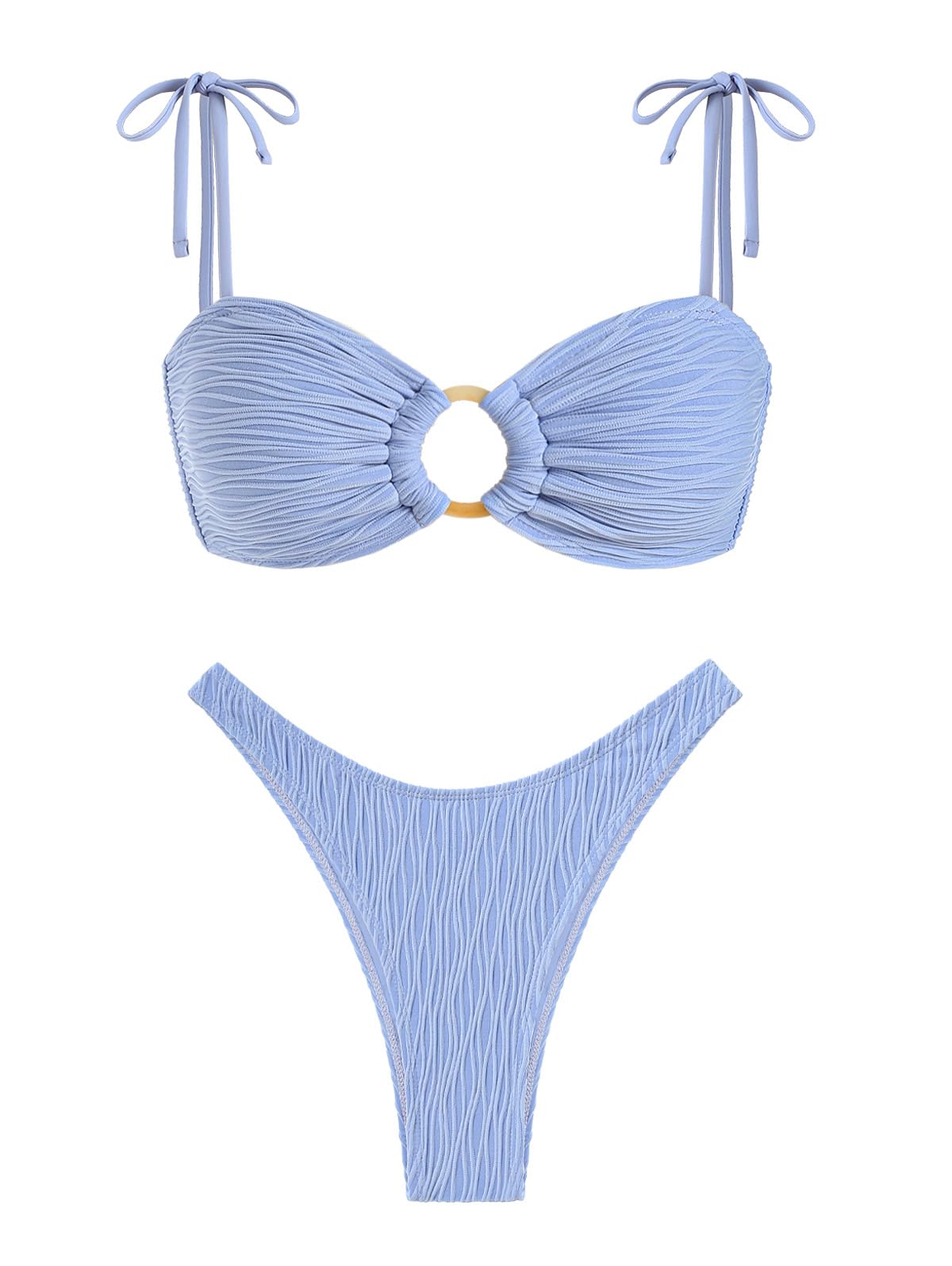Foto 2 pulgar | Conjunto De Bikini Zaful Para Mujer Con Corbata Sexy Con Tirantes Finos Texturizados - Venta Internacional.