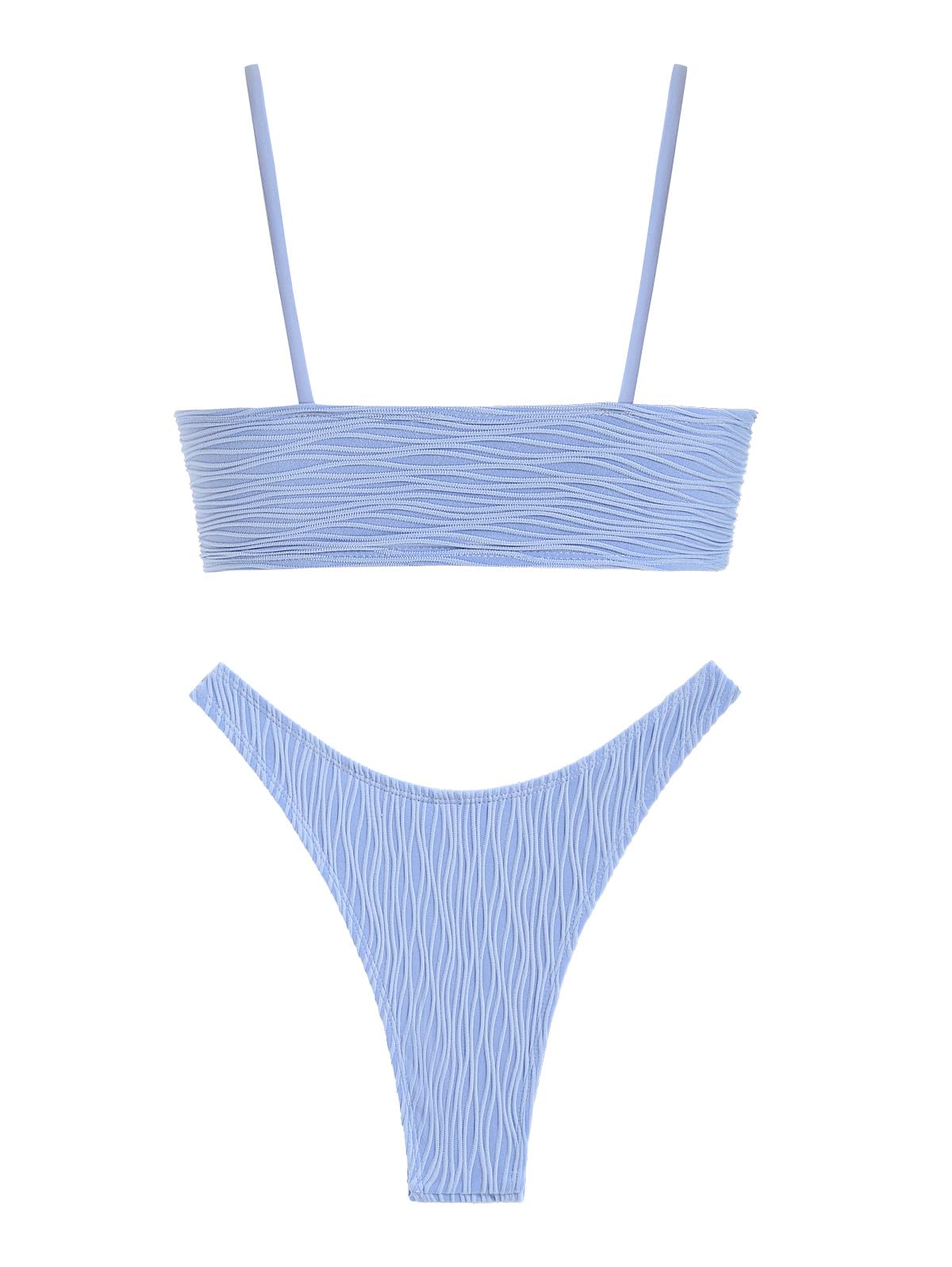 Foto 3 pulgar | Conjunto De Bikini Zaful Para Mujer Con Corbata Sexy Con Tirantes Finos Texturizados - Venta Internacional.