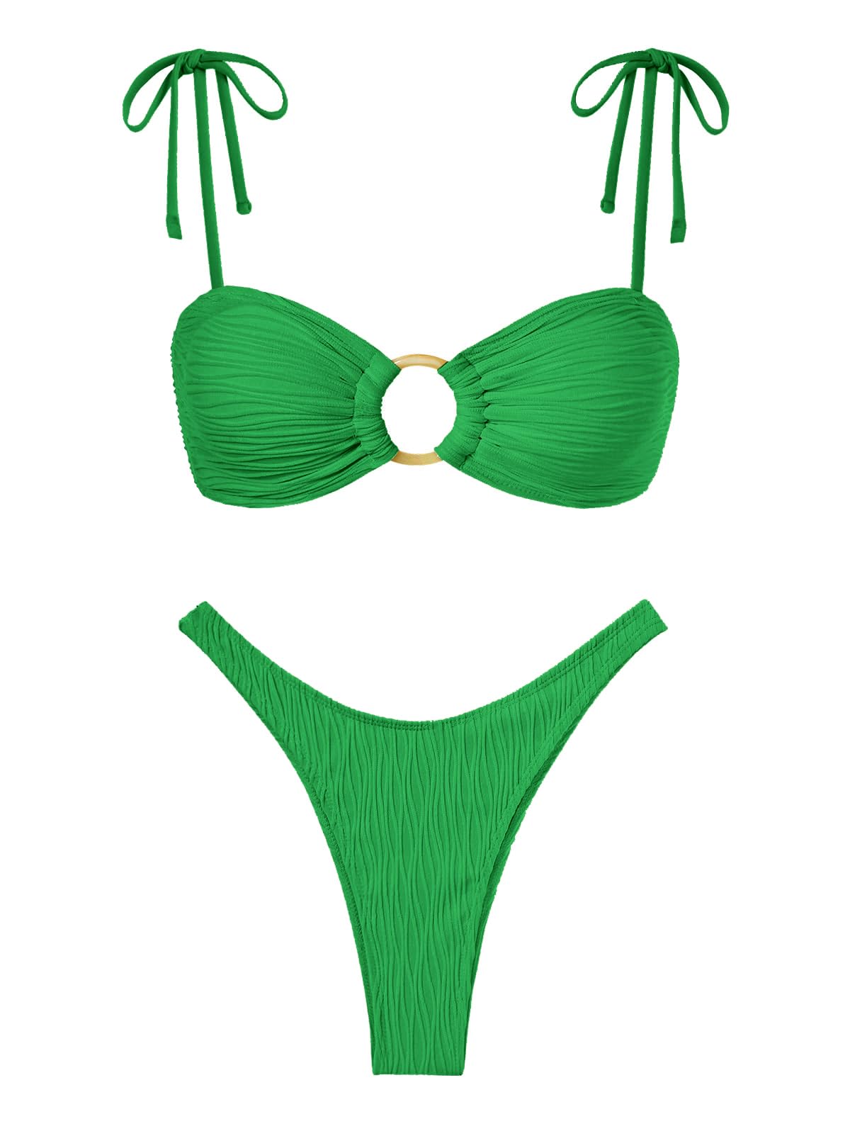 Foto 2 pulgar | Conjunto De Bikini Zaful Sexy Tie Con Correa Fina Y Anillas En O Texturizadas - Venta Internacional.