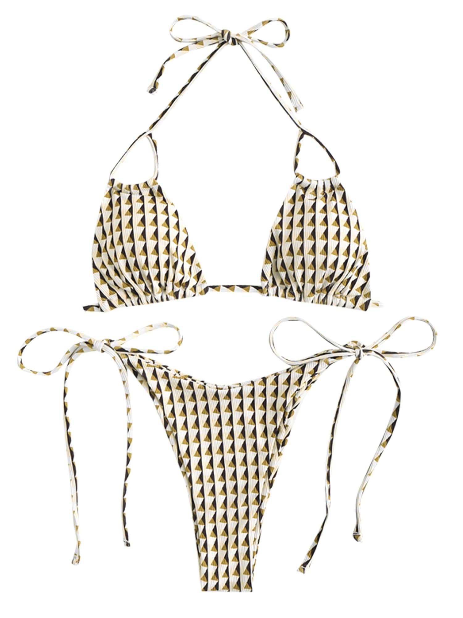 Foto 2 pulgar | Bikini Zaful Triangle Para Mujer Halter De Corte Alto Amarillo M - Venta Internacional.
