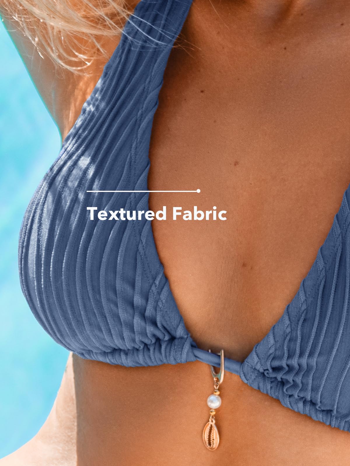Foto 4 pulgar | Conjunto De Bikini Cupshe, Traje De Baño Para Mujer, Cuello Pronunciado, Azul Acero - Venta Internacional.