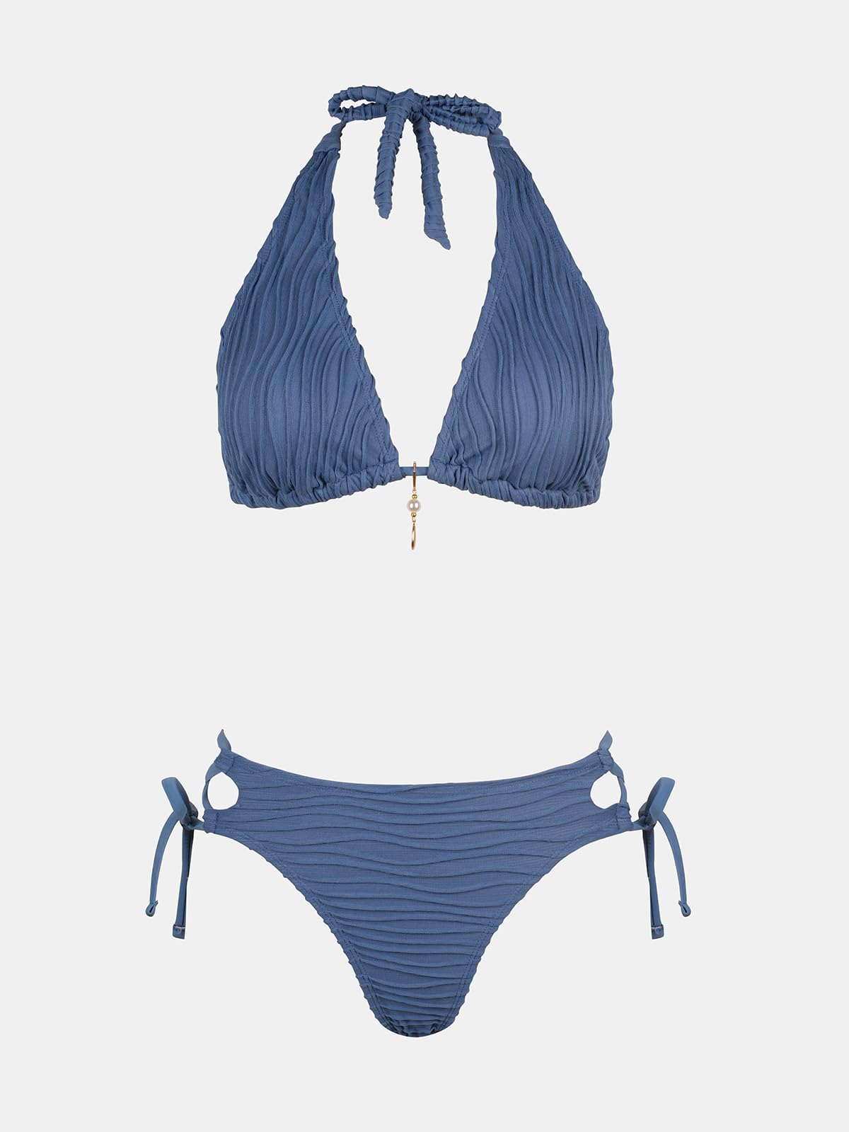 Foto 7 pulgar | Conjunto De Bikini Cupshe, Traje De Baño Para Mujer, Cuello Pronunciado, Azul Acero - Venta Internacional.