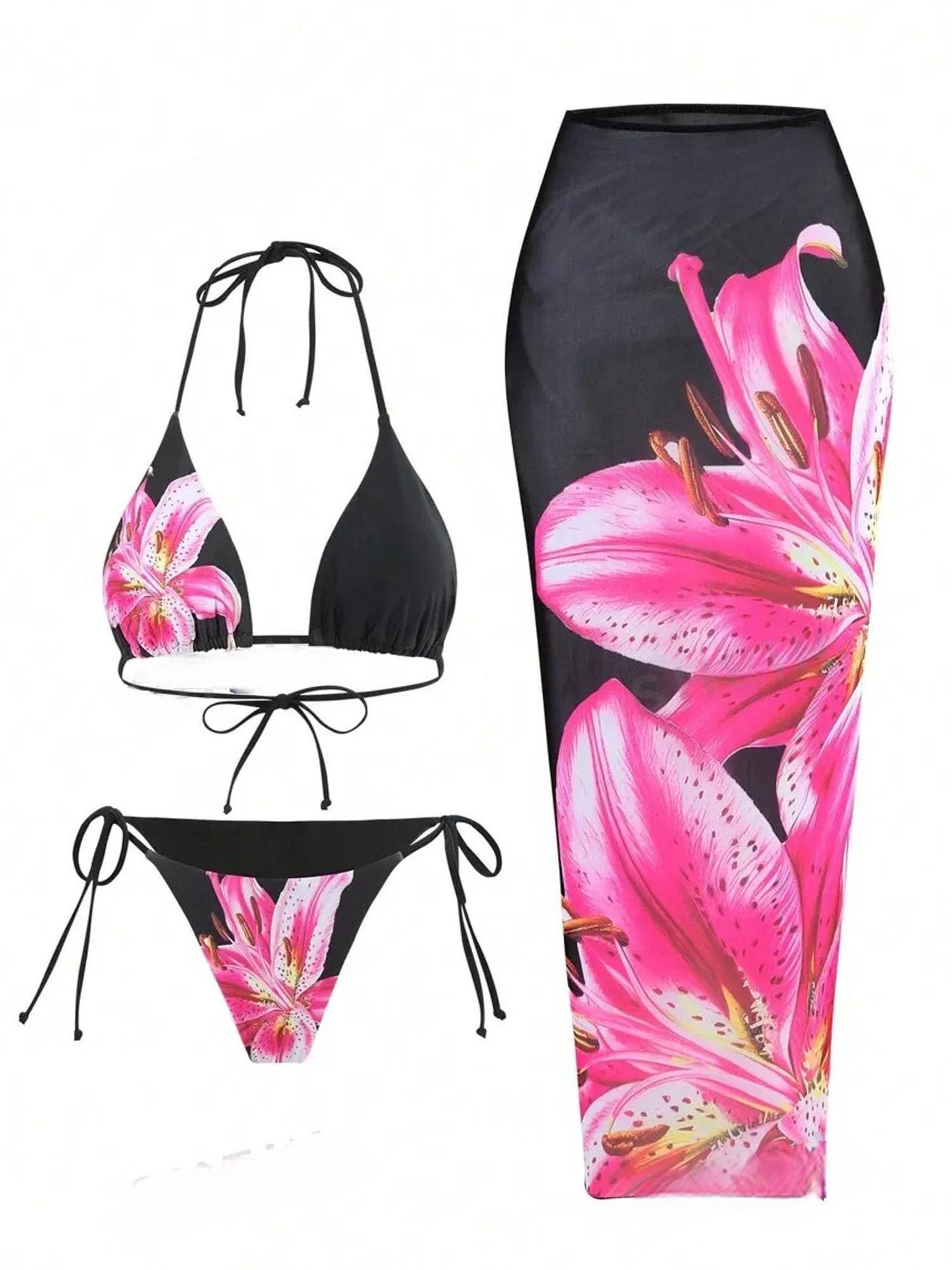 Foto 2 pulgar | Traje De Baño Zaful Para Mujer Con Estampado Floral Y Triángulo Rosa S - Venta Internacional.