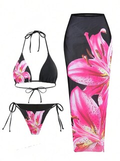 Foto 1 | Traje De Baño Zaful Para Mujer Con Estampado Floral Y Triángulo Rosa S - Venta Internacional.