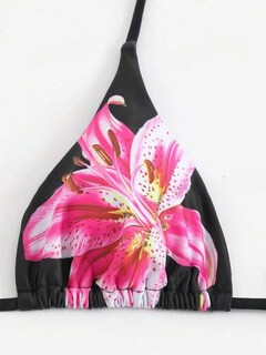 Foto 3 | Traje De Baño Zaful Para Mujer Con Estampado Floral Y Triángulo Rosa S - Venta Internacional.