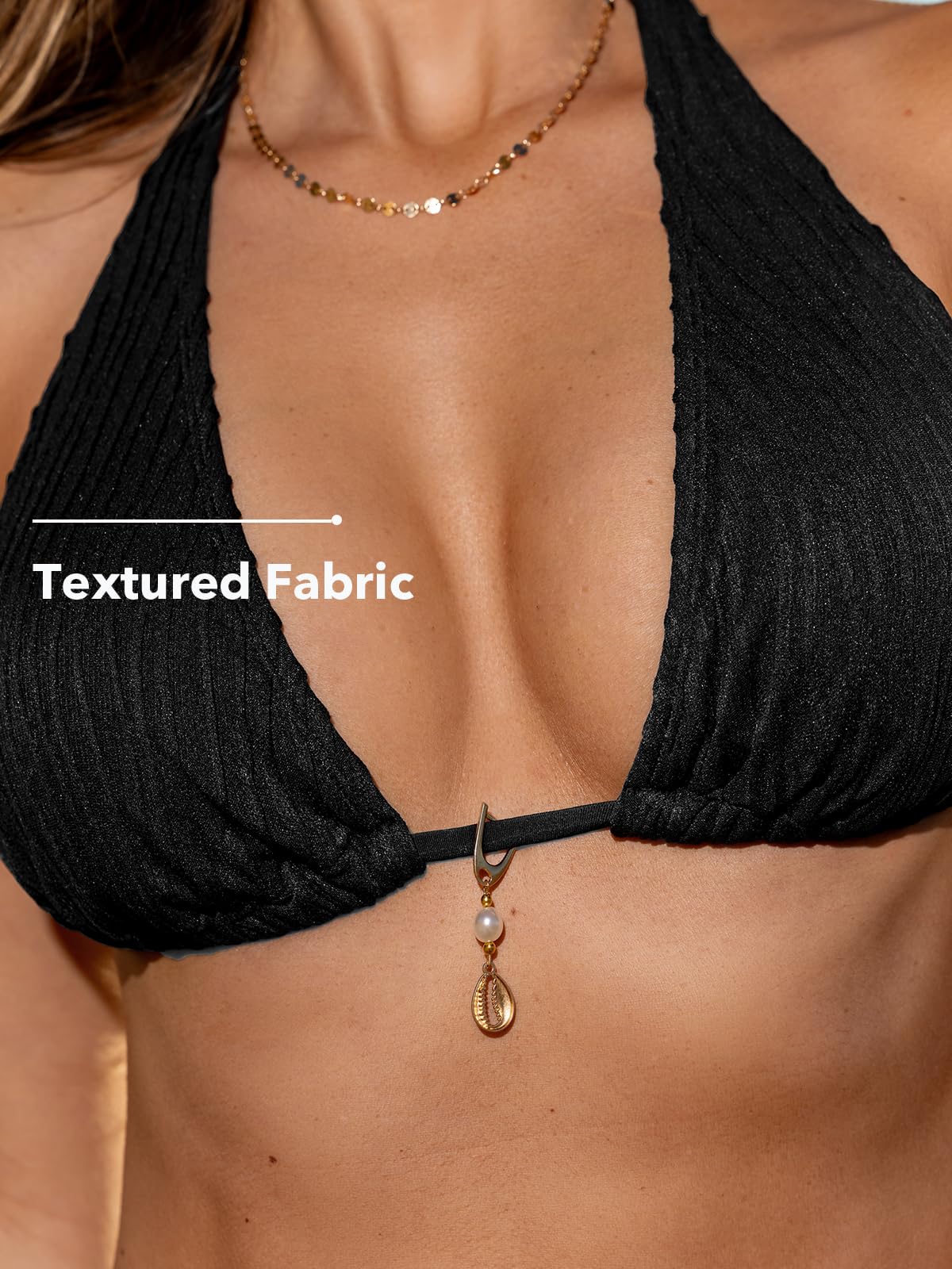 Foto 4 pulgar | Conjunto De Bikini Cupshe Para Mujer, Cuello Pronunciado, Talle Bajo, Talla M, Negro - Venta Internacional.