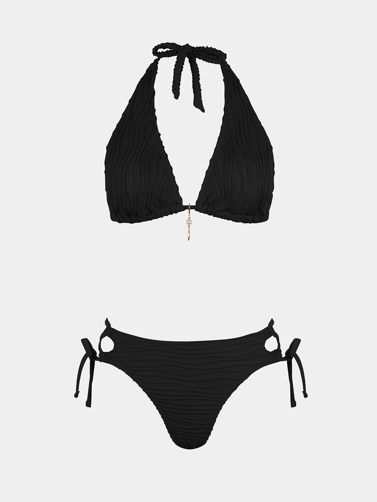 Foto 8 pulgar | Conjunto De Bikini Cupshe Para Mujer, Cuello Pronunciado, Talle Bajo, Talla M, Negro - Venta Internacional.