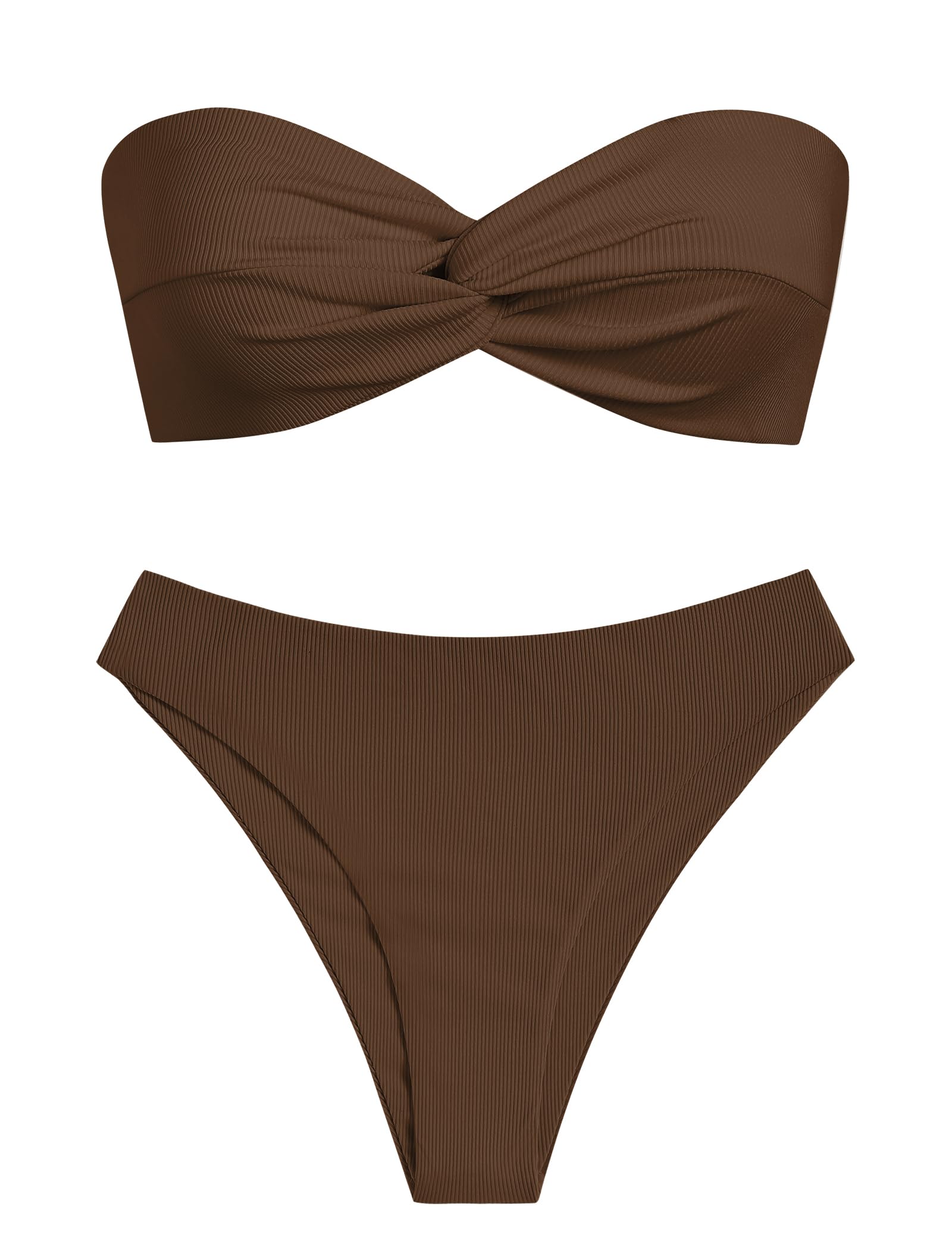 Foto 8 pulgar | Bikini Zaful Twist Bandeau sin Tirantes 2 Piezas Marrón - Venta Internacional