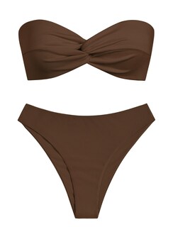 Foto 7 | Bikini Zaful Twist Bandeau sin Tirantes 2 Piezas Marrón - Venta Internacional