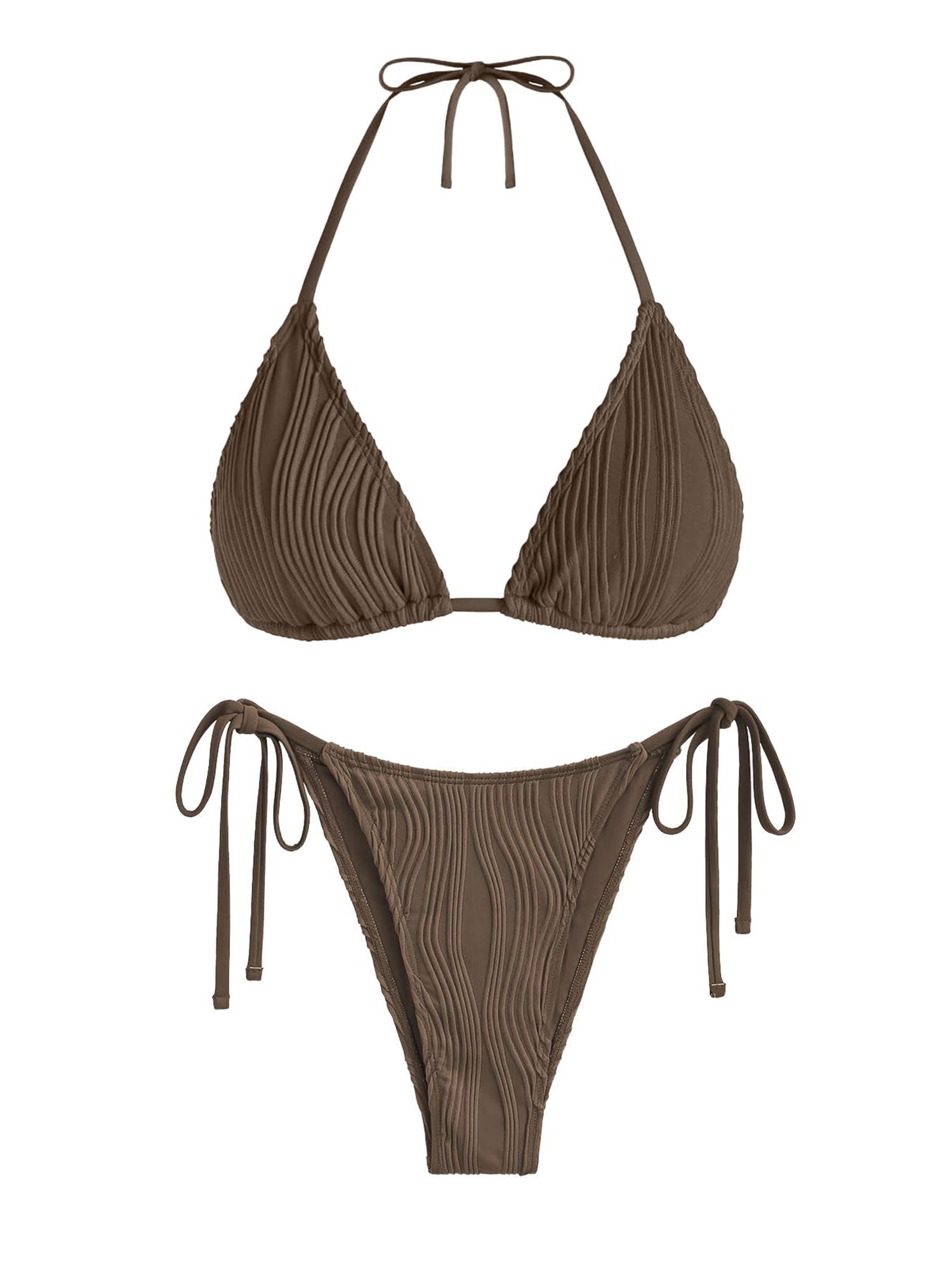 Foto 7 pulgar | Bikini Zaful Wave Textured Halter para Mujer - Venta Internacional