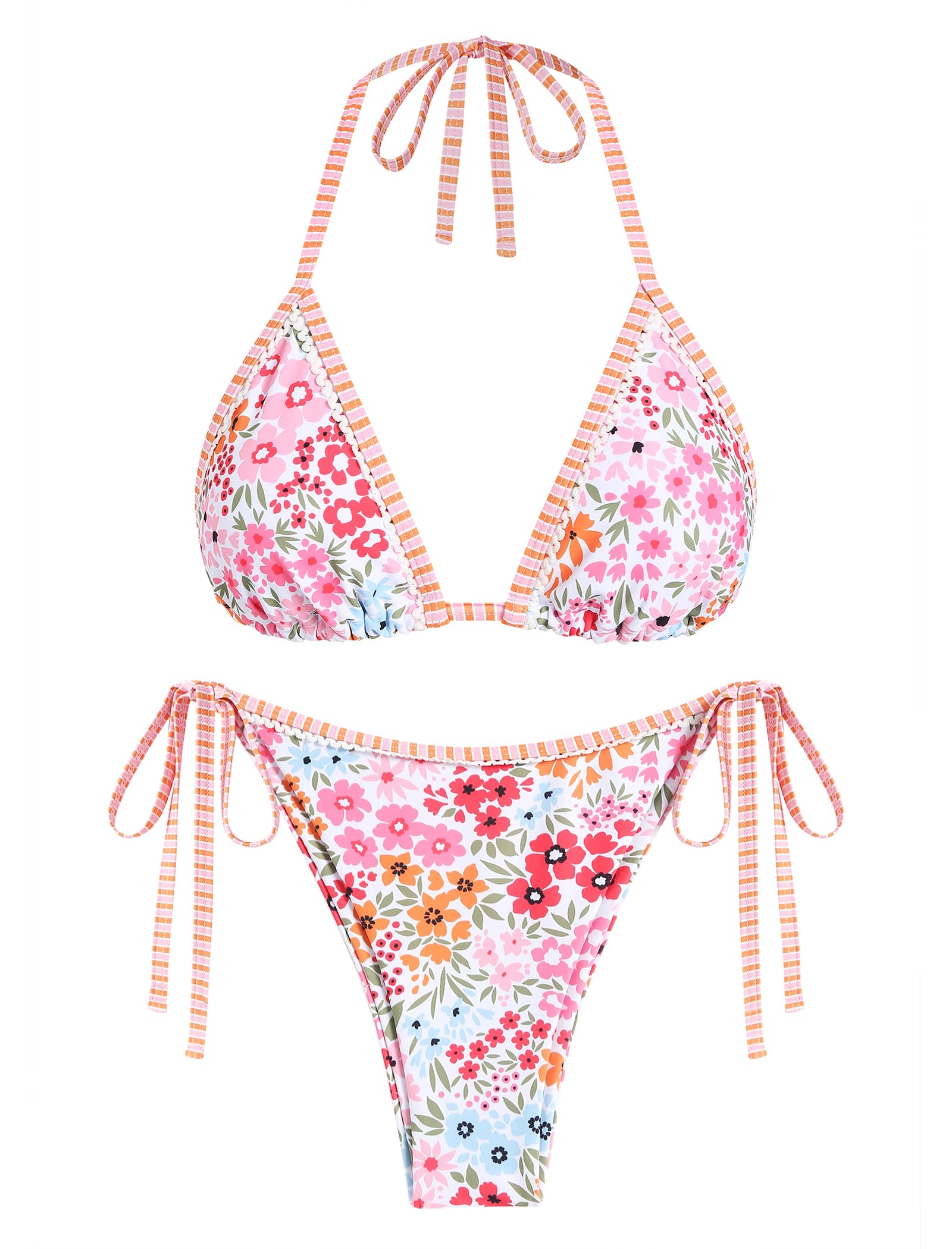 Foto 2 pulgar | Bikini Zaful Triangle Para Mujer Halter De Corte Alto Con Estampado Floral Rosa - Venta Internacional.