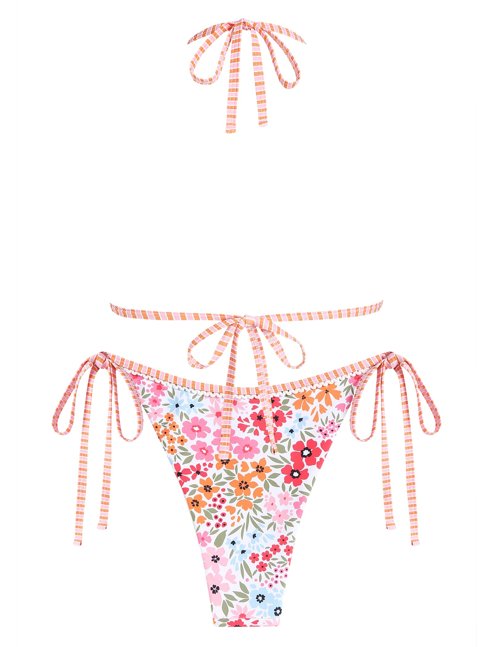 Foto 3 pulgar | Bikini Zaful Triangle Para Mujer Halter De Corte Alto Con Estampado Floral Rosa - Venta Internacional.