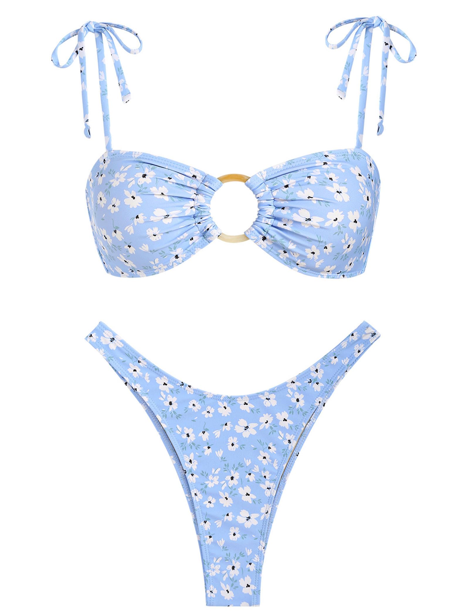 Foto 2 pulgar | Conjunto De Bikini Zaful Sexy Tie Con Correa Fina Y Anillas En O Texturizadas - Venta Internacional.