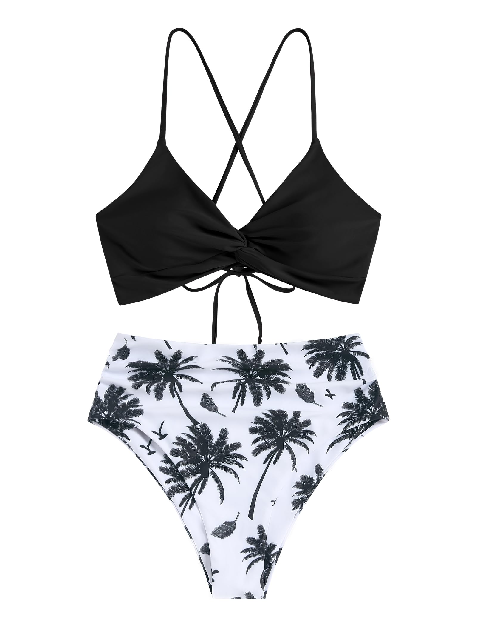 Foto 3 pulgar | Bikini Zaful Twist De Cintura Alta Para Mujer Black Tree L - Venta Internacional.