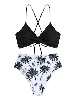 Foto 2 | Bikini Zaful Twist De Cintura Alta Para Mujer Black Tree L - Venta Internacional.