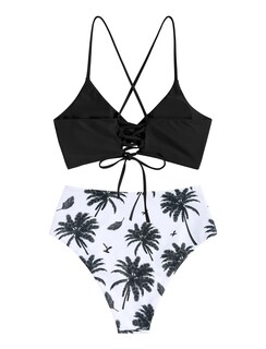 Foto 3 | Bikini Zaful Twist De Cintura Alta Para Mujer Black Tree L - Venta Internacional.
