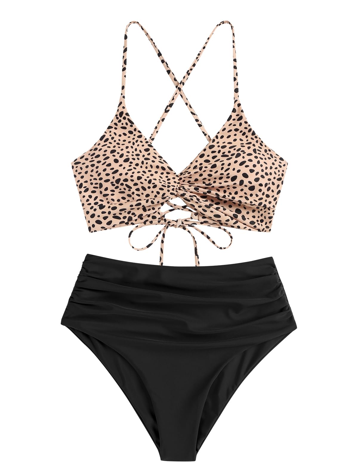 Foto 3 pulgar | Bikini Zaful Twist con Cordones Cruzados Cintura Alta para Mujer - Venta Internacional
