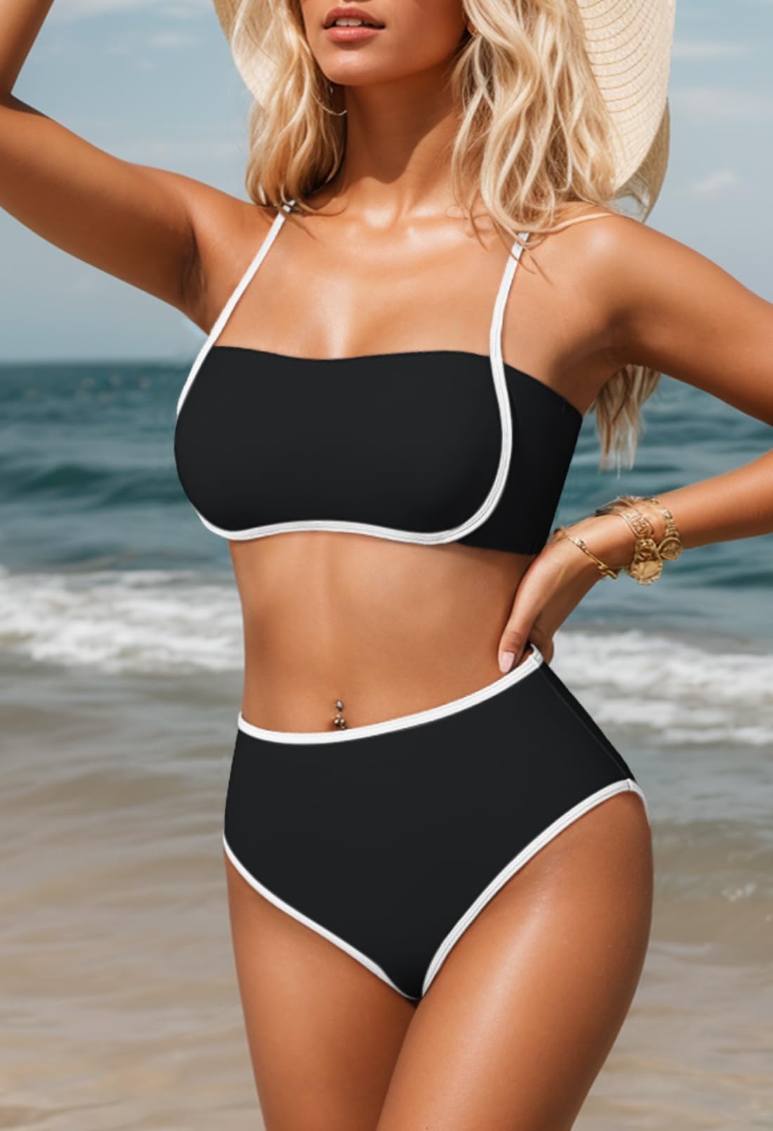 Foto 4 pulgar | Conjunto De Bikini Pink Queen De Cintura Alta Con Bloques De Color Para Mujer - Venta Internacional.