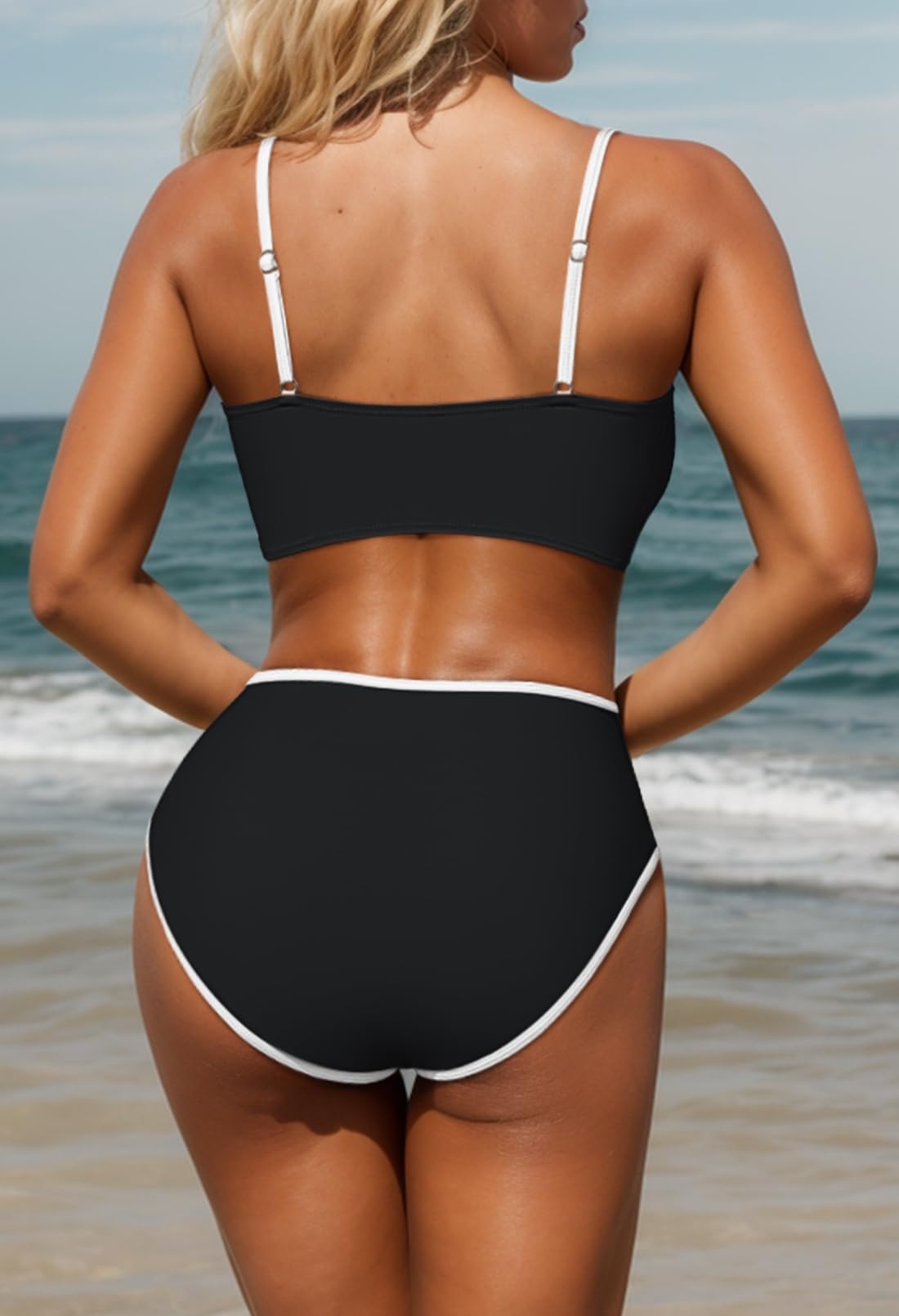 Foto 5 pulgar | Conjunto De Bikini Pink Queen De Cintura Alta Con Bloques De Color Para Mujer - Venta Internacional.