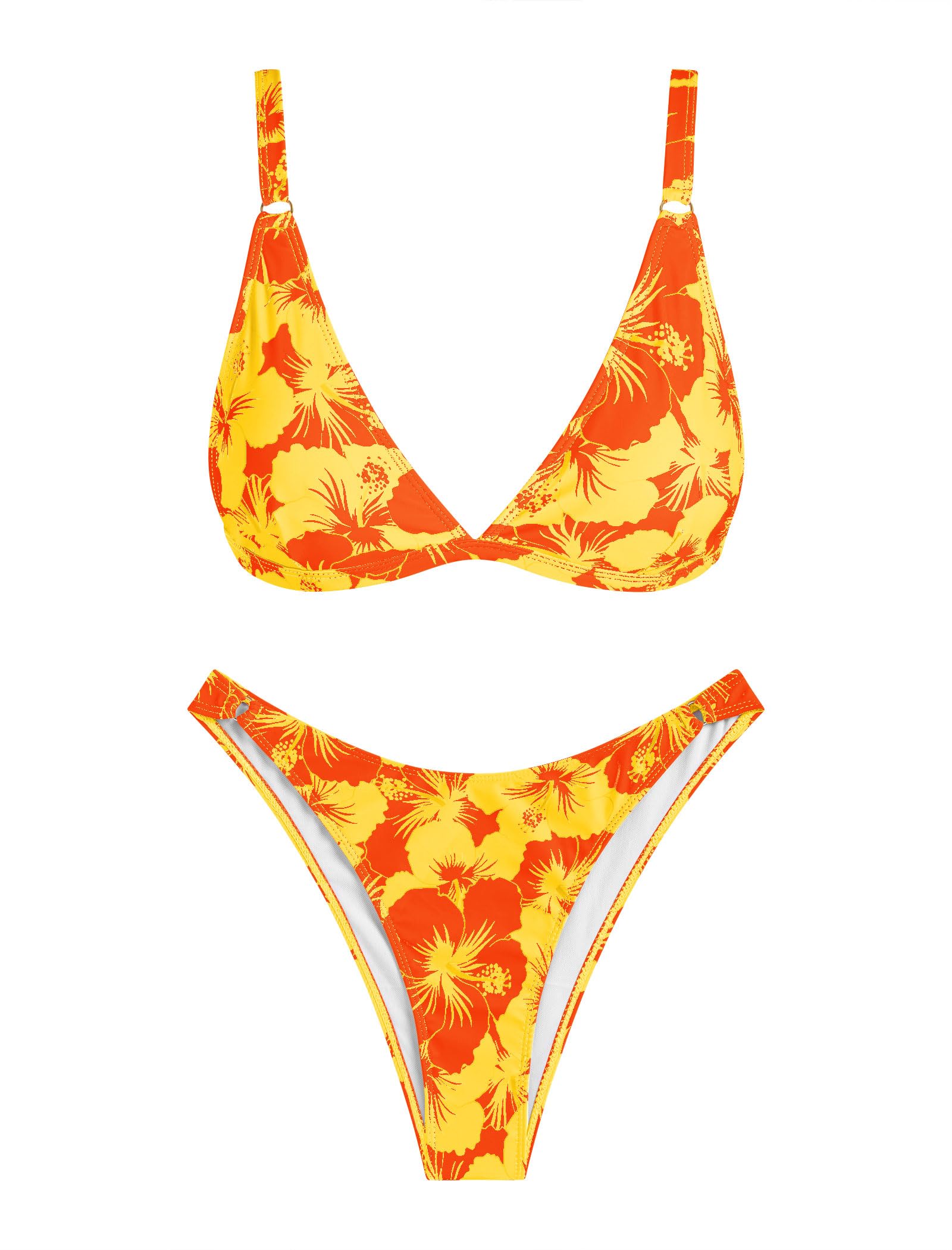 Foto 3 pulgar | Conjunto De Bikini Zaful Mujer Estampado Floral Talle Alto M Naranja - Venta Internacional.