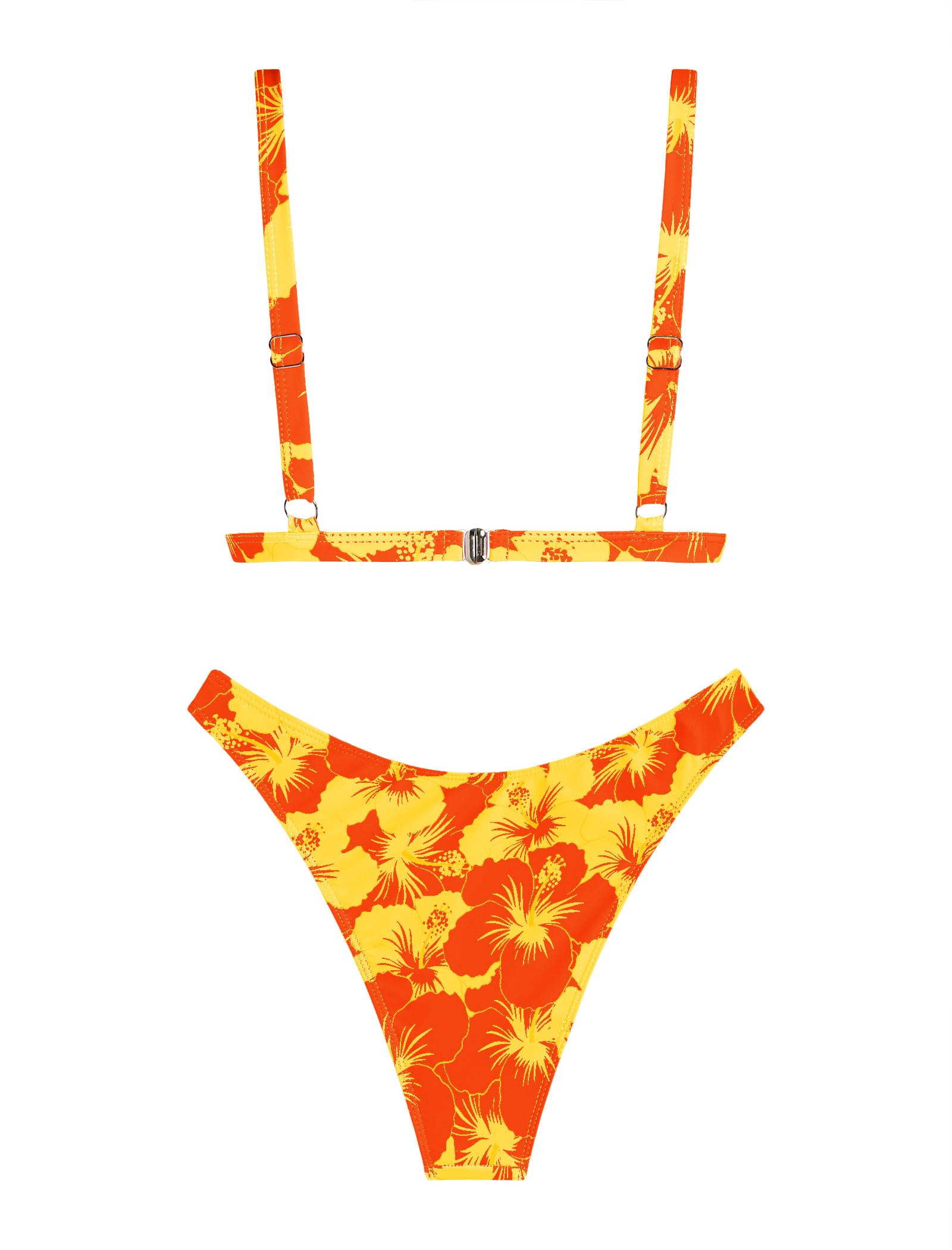 Foto 4 pulgar | Conjunto De Bikini Zaful Mujer Estampado Floral Talle Alto M Naranja - Venta Internacional.