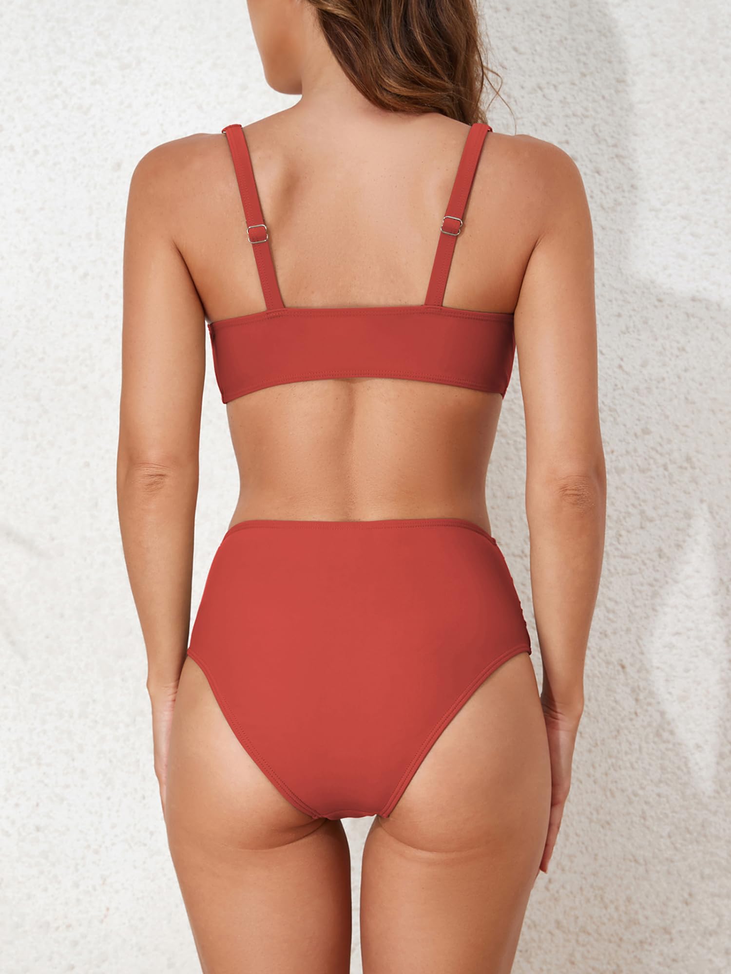 Foto 5 pulgar | Bikini Zaful Twist De Cintura Alta Para Mujer Rojo Ladrillo Talla L - Venta Internacional.