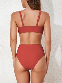 Foto 4 | Bikini Zaful Twist De Cintura Alta Para Mujer Rojo Ladrillo Talla L - Venta Internacional.