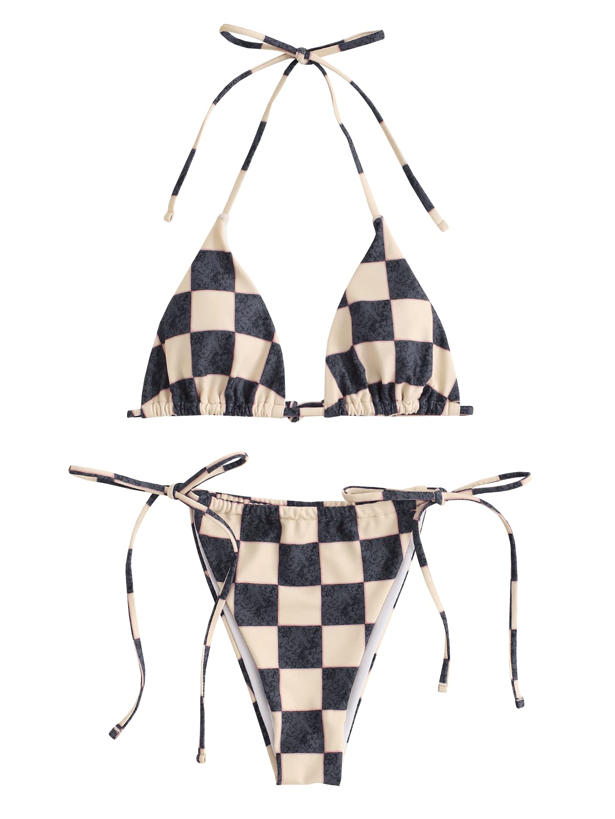 Foto 1 | Bikini Zaful Triangle Negro Cuadros para Mujer - Venta Internacional