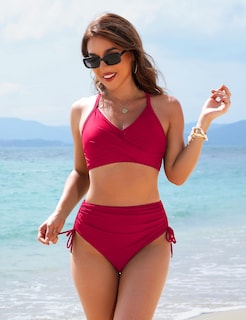 Foto 2 | Conjunto de Bikini Blooming Jelly para Mujer Cintura Alta Rojo Fruncido - Venta Internacional