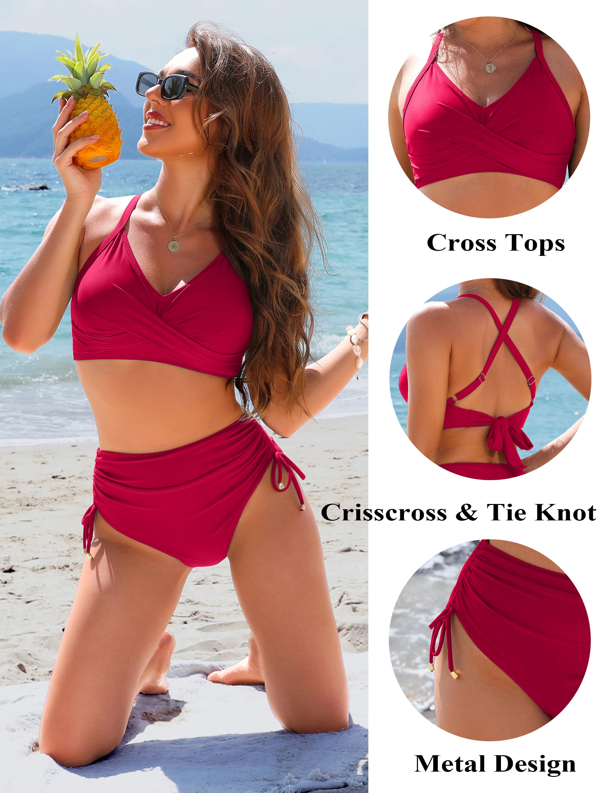 Foto 5 pulgar | Conjunto de Bikini Blooming Jelly para Mujer Cintura Alta Rojo Fruncido - Venta Internacional
