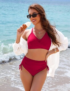 Foto 5 | Conjunto de Bikini Blooming Jelly para Mujer Cintura Alta Rojo Fruncido - Venta Internacional