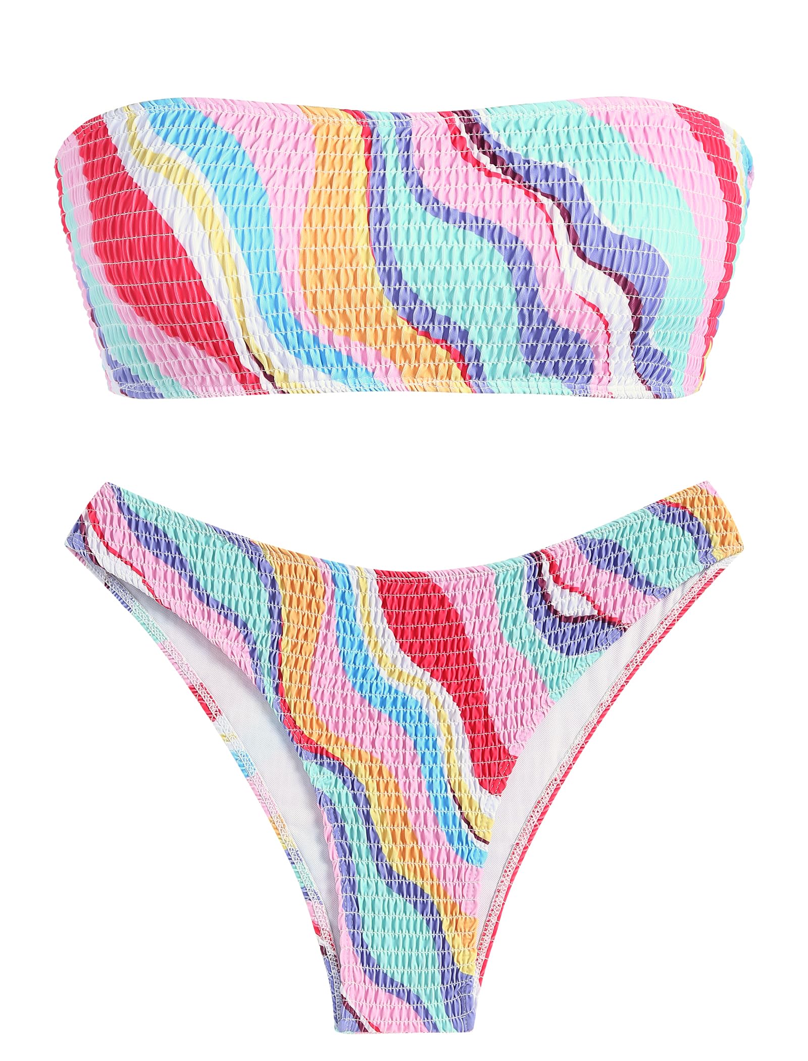 Foto 2 pulgar | Bikini Zaful Tipo Bandeau Acanalado De Corte Alto Sin Tirantes Para Mujer, 2 Piezas - Venta Internacional.