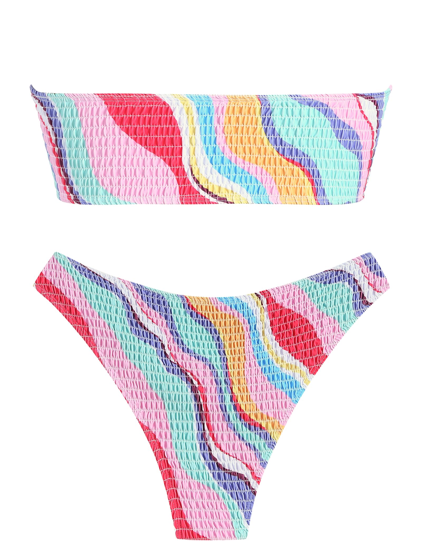 Foto 4 pulgar | Bikini Zaful Tipo Bandeau Acanalado De Corte Alto Sin Tirantes Para Mujer, 2 Piezas - Venta Internacional.