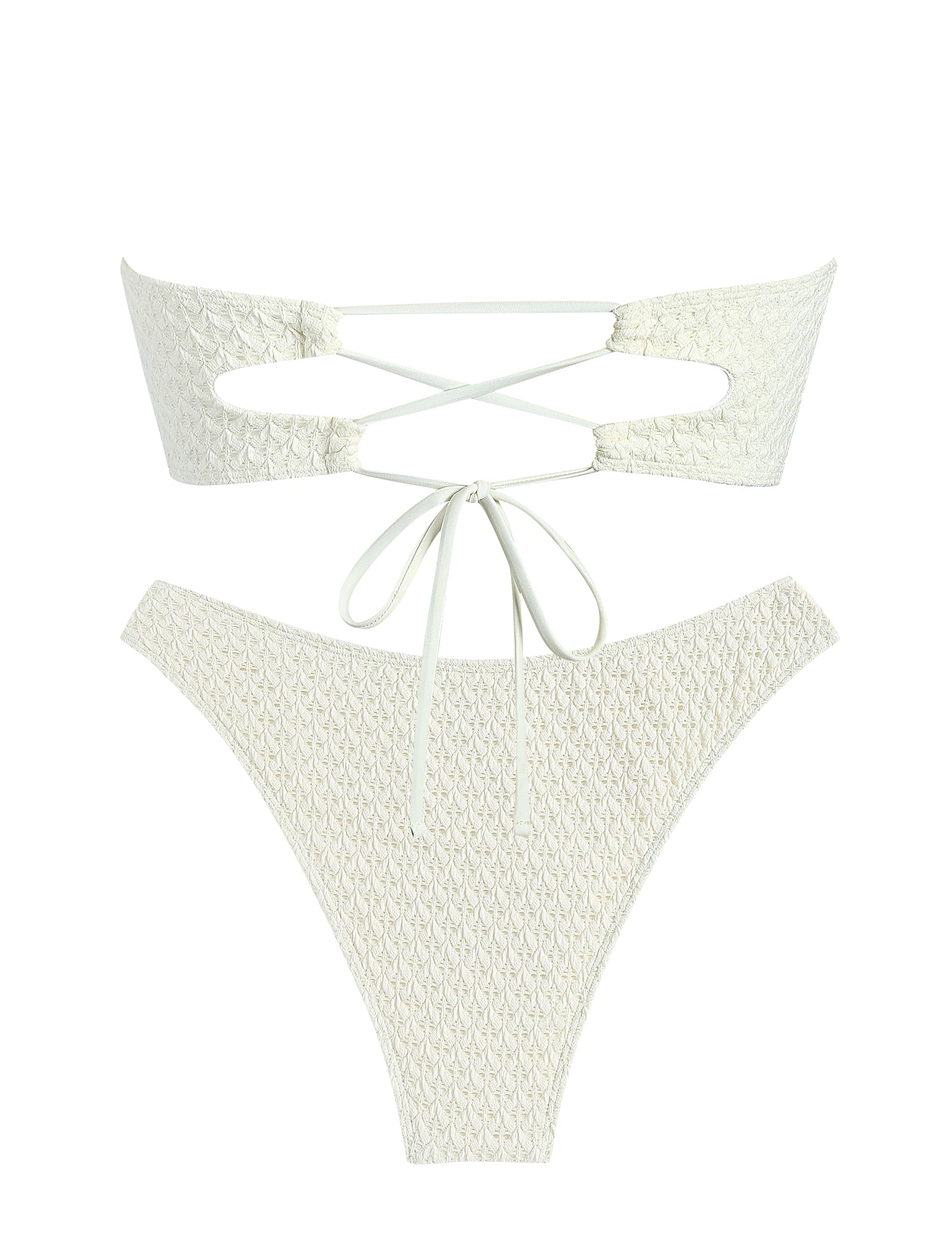 Foto 4 | Bikini Zaful Traje De Baño Tipo Bandeau Acanalado De Corte Alto Sin Tirantes Para Mujer - Venta Internacional.