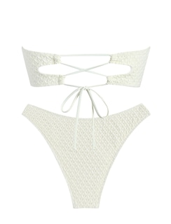 Foto 4 | Bikini Zaful Traje De Baño Tipo Bandeau Acanalado De Corte Alto Sin Tirantes Para Mujer - Venta Internacional.