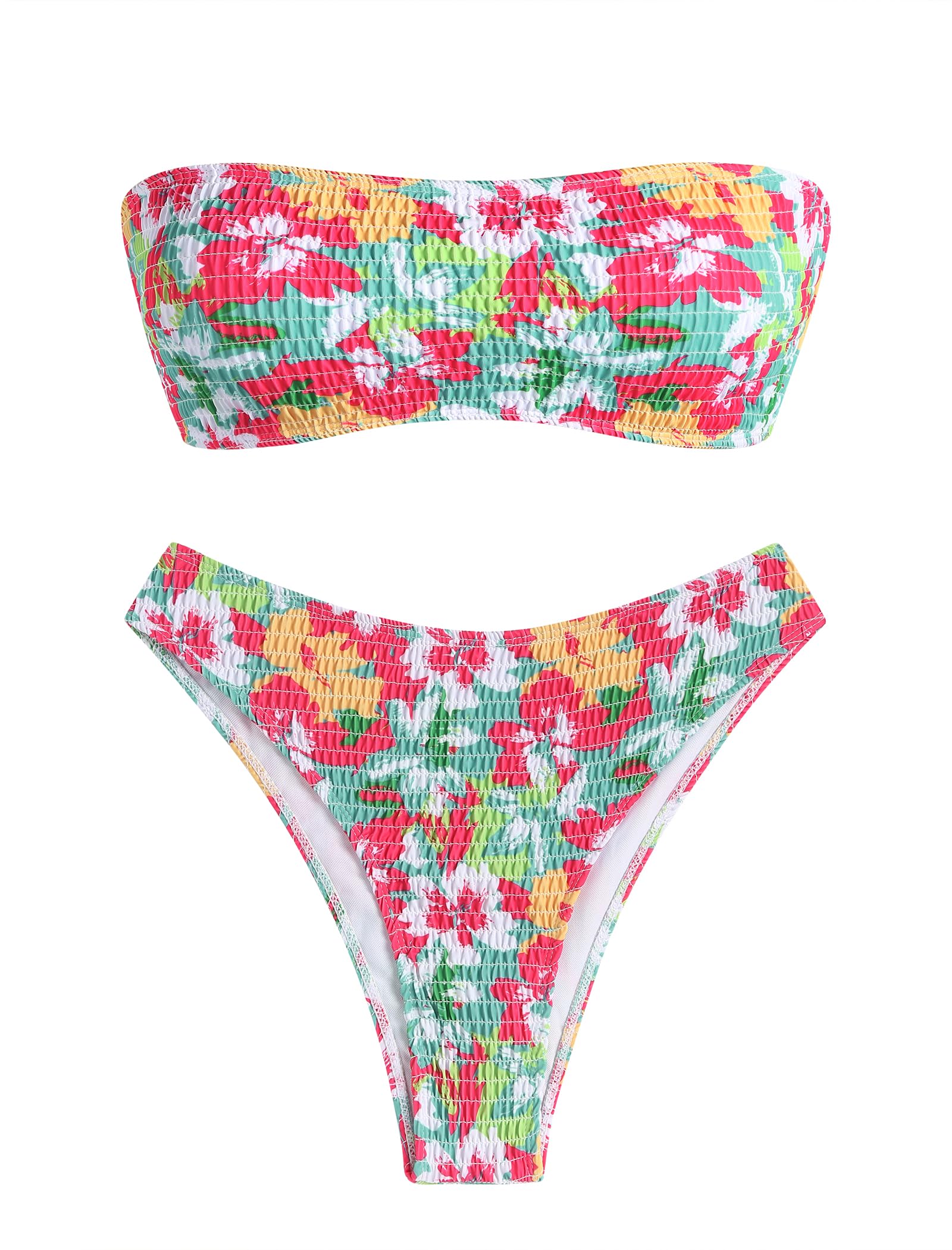 Foto 2 pulgar | Bikini Zaful Tipo Bandeau Acanalado De Corte Alto Sin Tirantes Para Mujer, 2 Piezas - Venta Internacional.