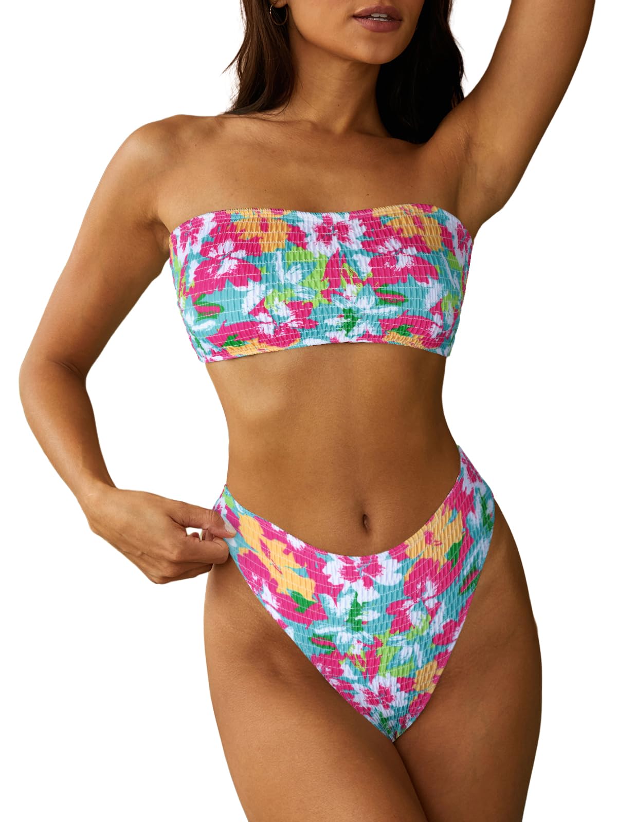 Foto 4 pulgar | Bikini Zaful Tipo Bandeau Acanalado De Corte Alto Sin Tirantes Para Mujer, 2 Piezas - Venta Internacional.